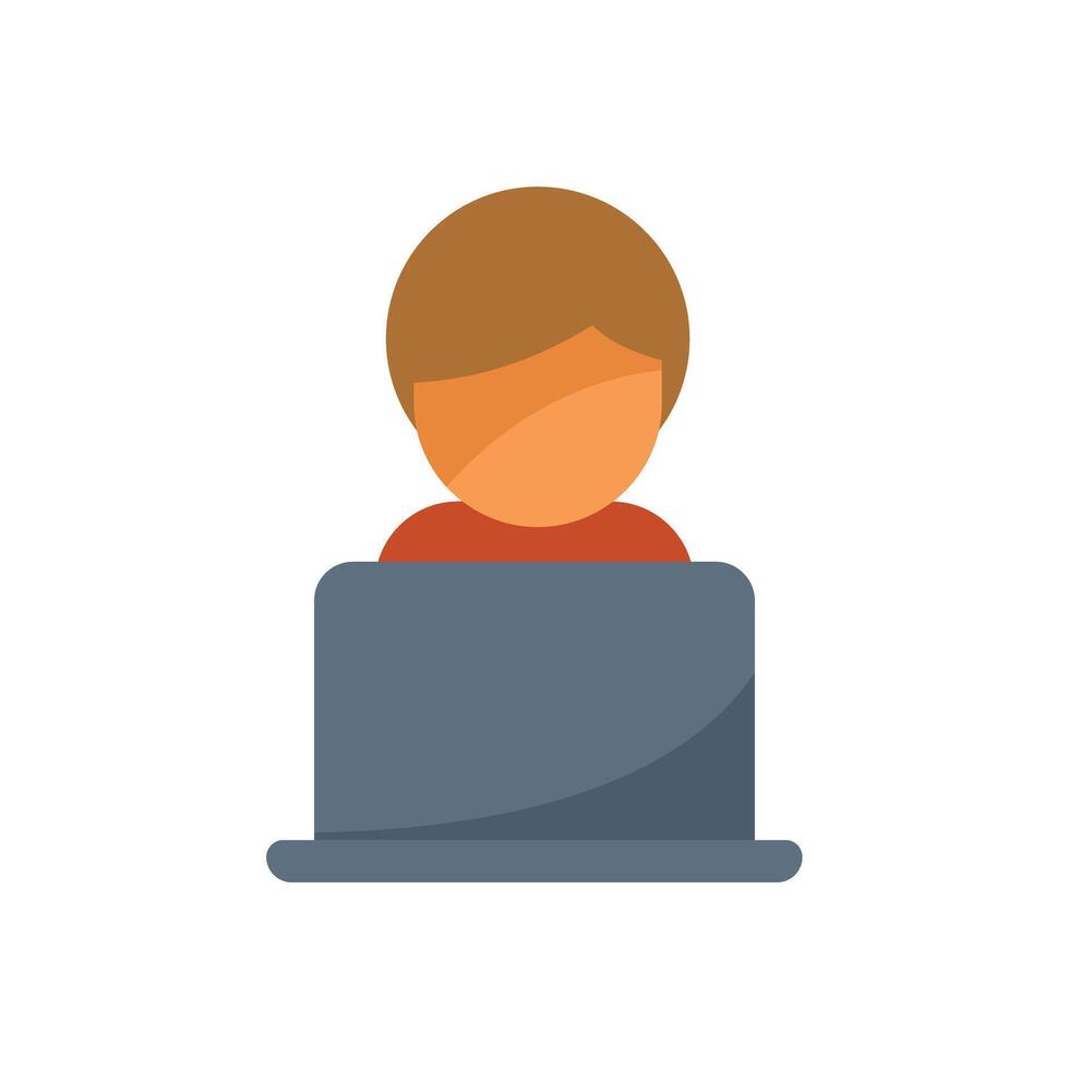 Young man working on laptop computer icon vector