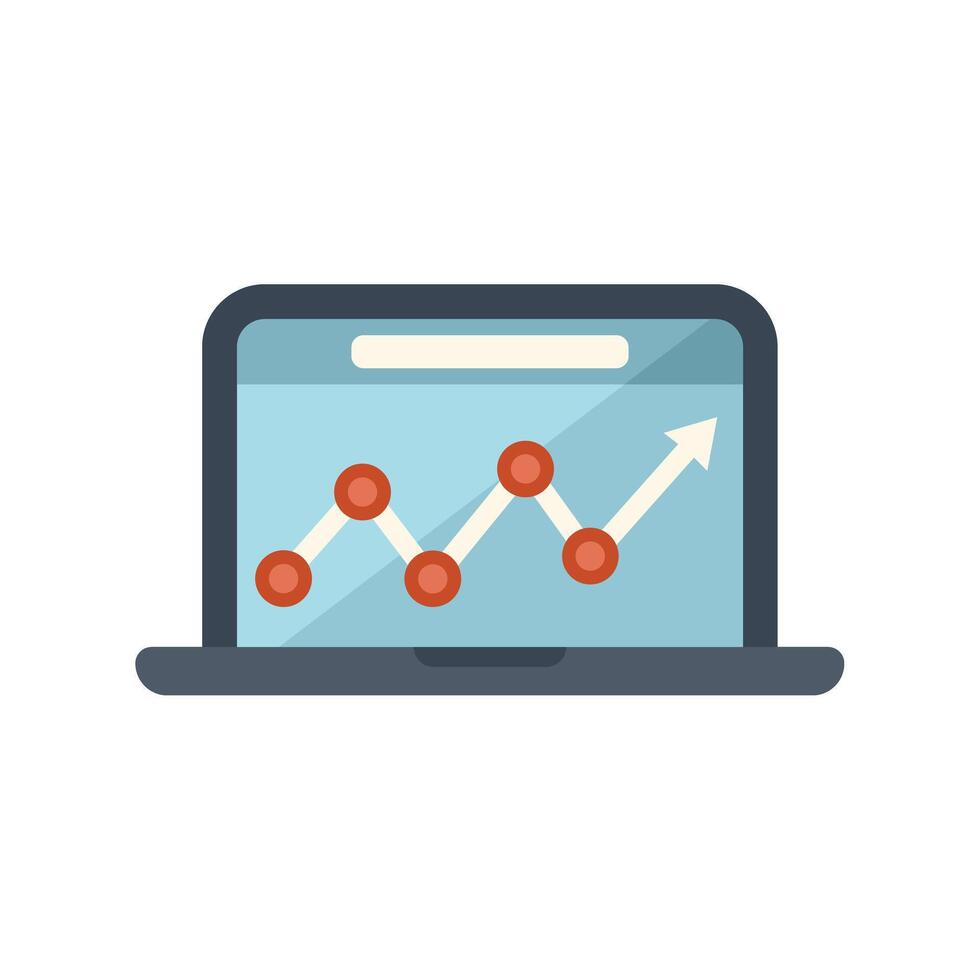 Laptop showing growing statistics chart with arrow pointing up vector