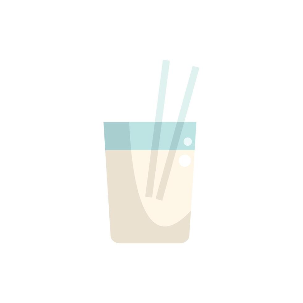 Tall glass with two straws containing refreshing white drink vector