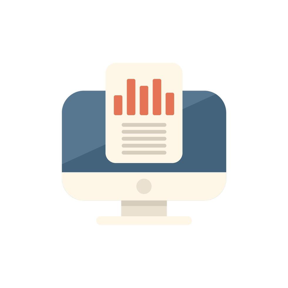 Desktop computer showing statistical business report with charts and data vector