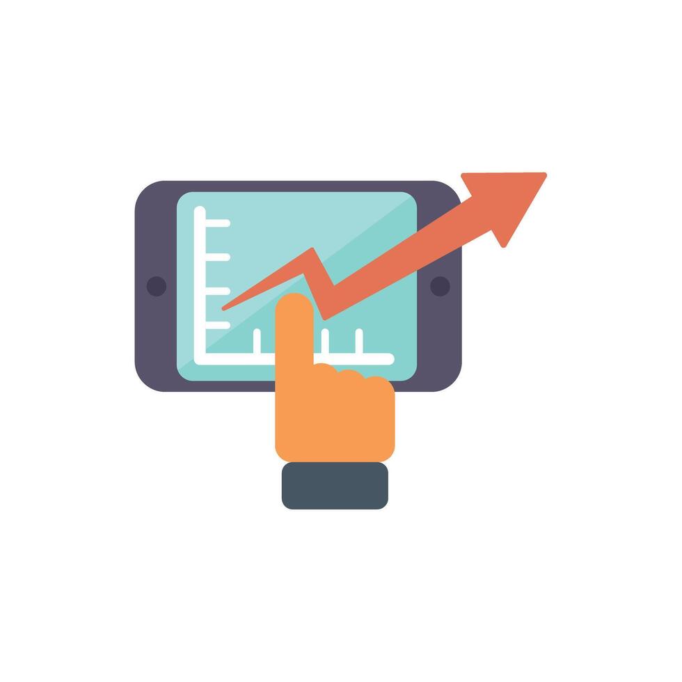 Businessman analyzing growing chart on tablet with upward arrow vector