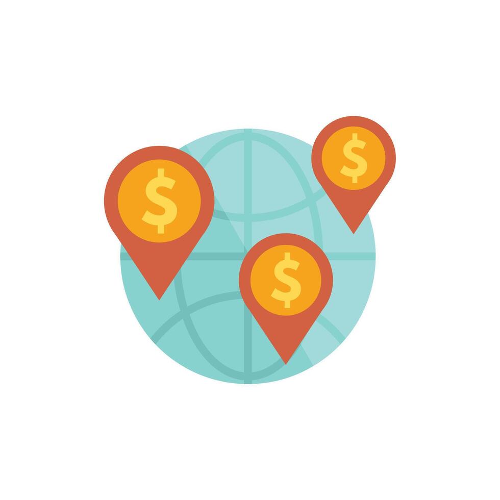 Global business opportunities with dollar sign location pins on world map vector