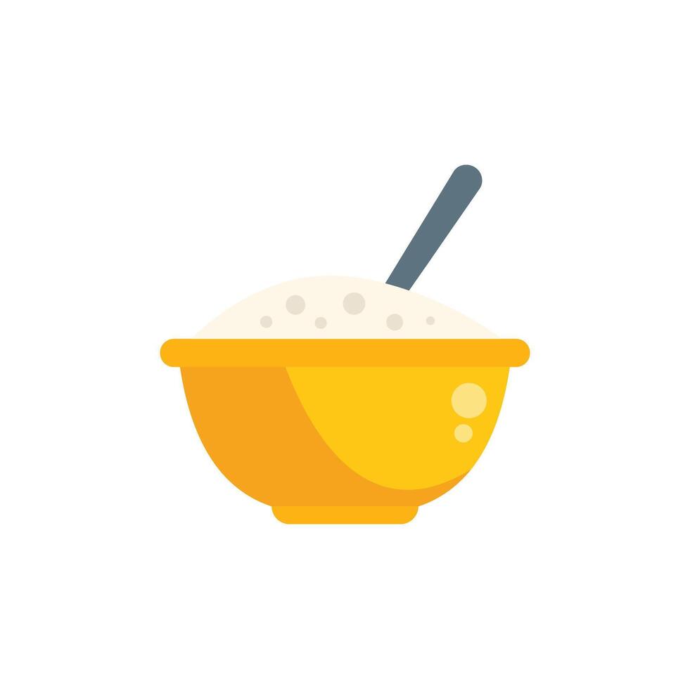 Yellow bowl filled with white powder and spoon sticking out vector