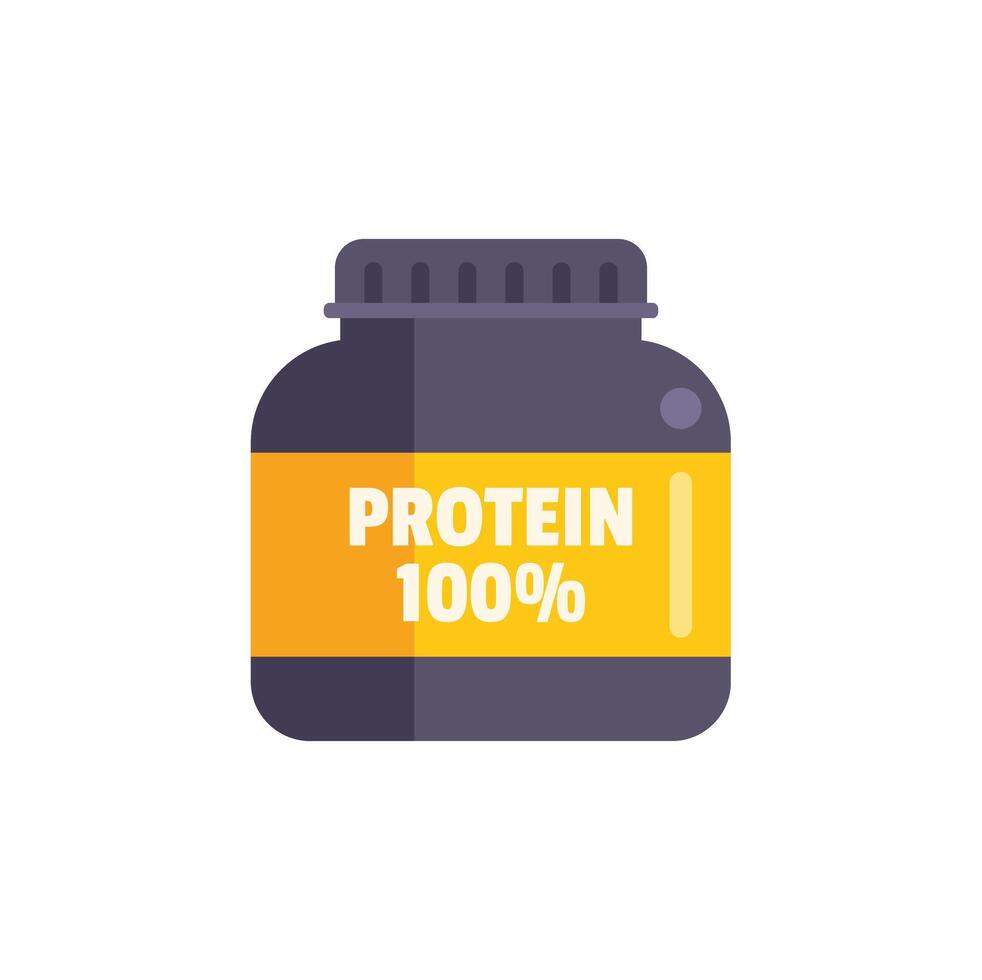 Whey protein container promoting muscle growth for bodybuilding vector