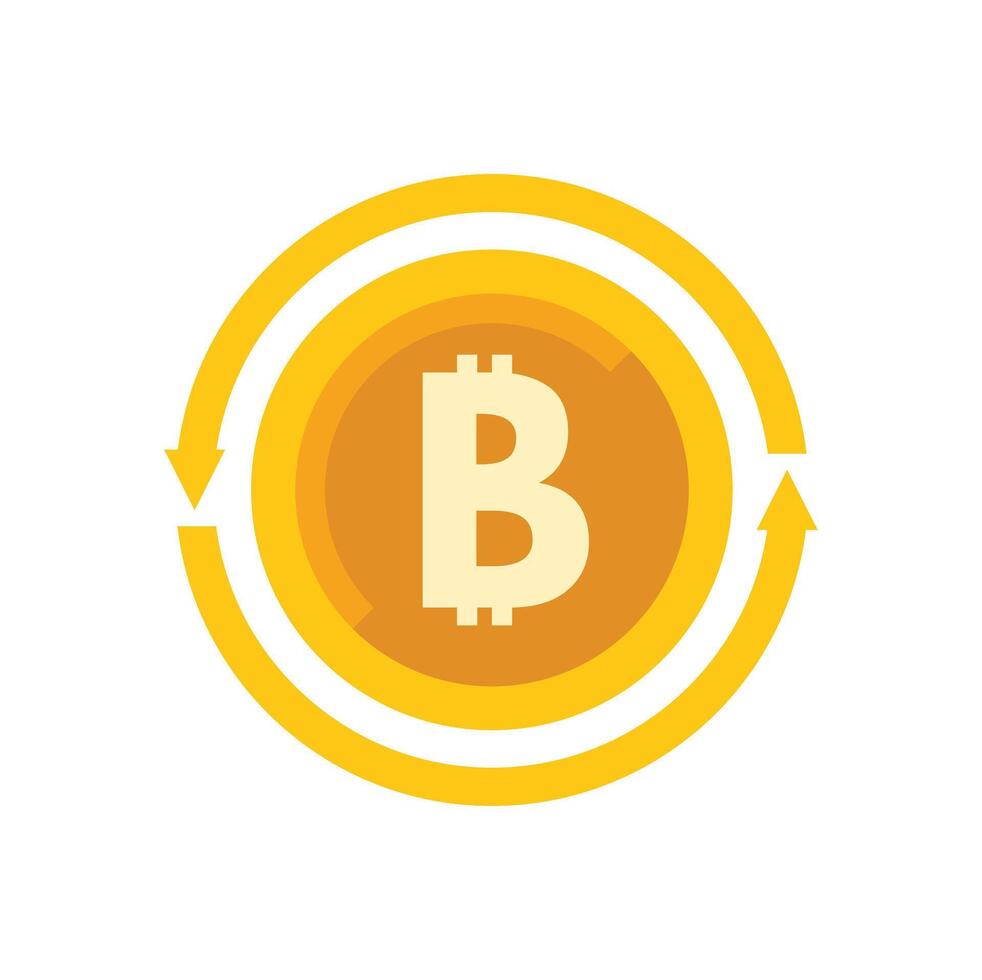 Bitcoin cryptocurrency rotating with two circular arrows vector
