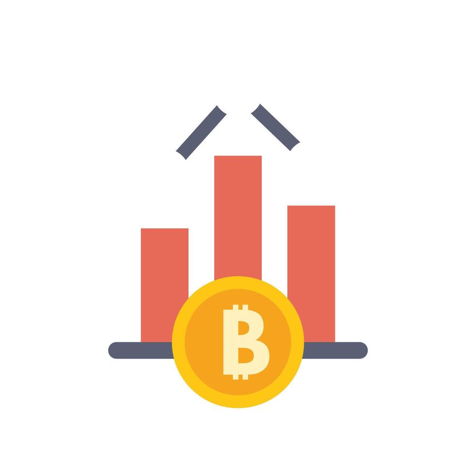 Bitcoin cryptocurrency value increasing depicted with graph vector