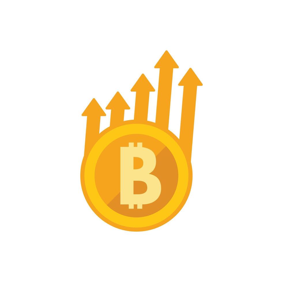 Bitcoin cryptocurrency value increasing depicted by up arrows vector