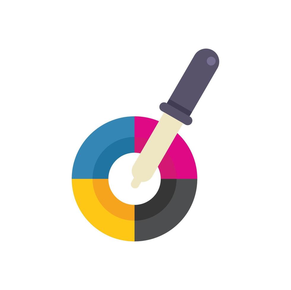 Eyedropper picking color from cmyk color wheel icon vector