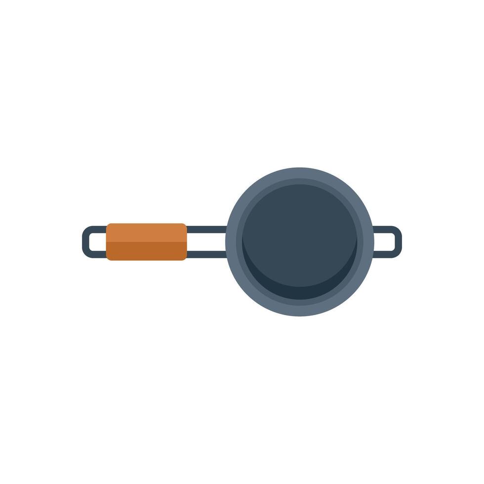 Empty frying pan with wooden handle on white background vector