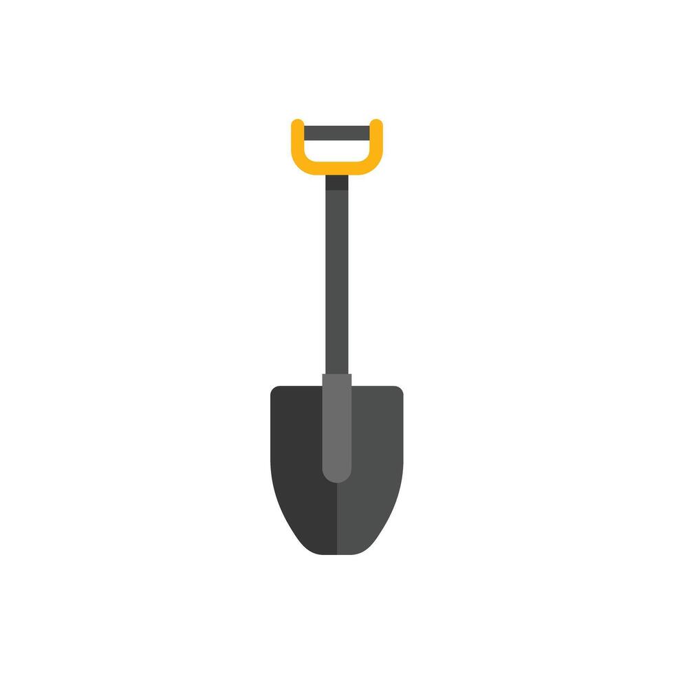 Shovel with yellow handle standing upright on white background vector