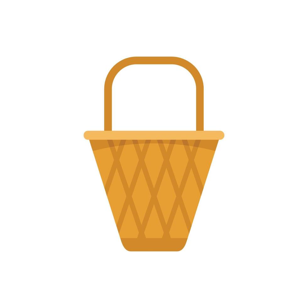 Empty wicker basket with handle standing upright vector