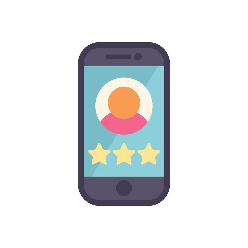 Smartphone showing customer review with five stars rating vector
