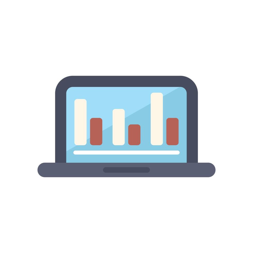 Laptop showing analytics with colorful bars on screen vector