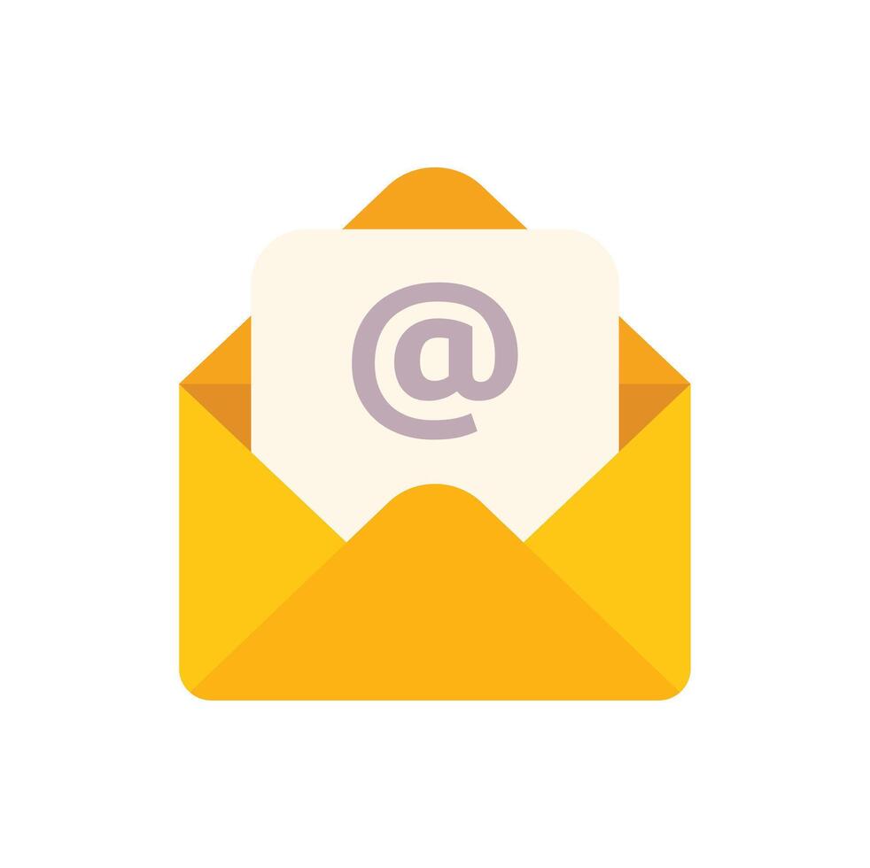 Open yellow mail envelope containing at symbol internet icon vector