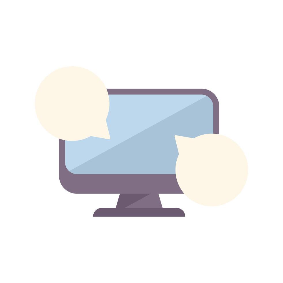 Desktop computer with two speech bubbles communicating online vector