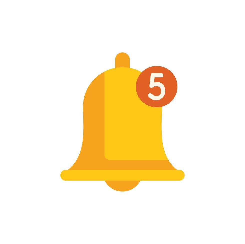 Yellow notification bell showing five new messages vector