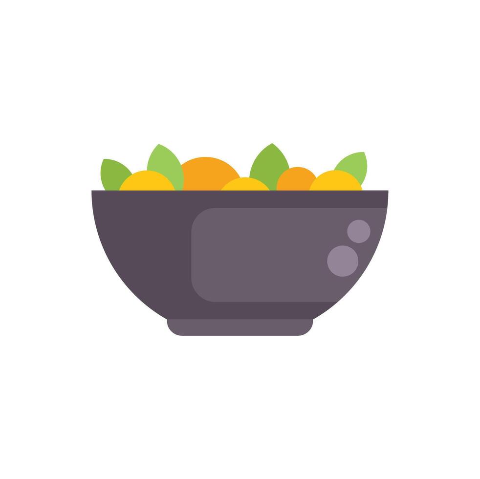 Grey bowl overflowing with fresh fruit salad and green leaves on white background vector