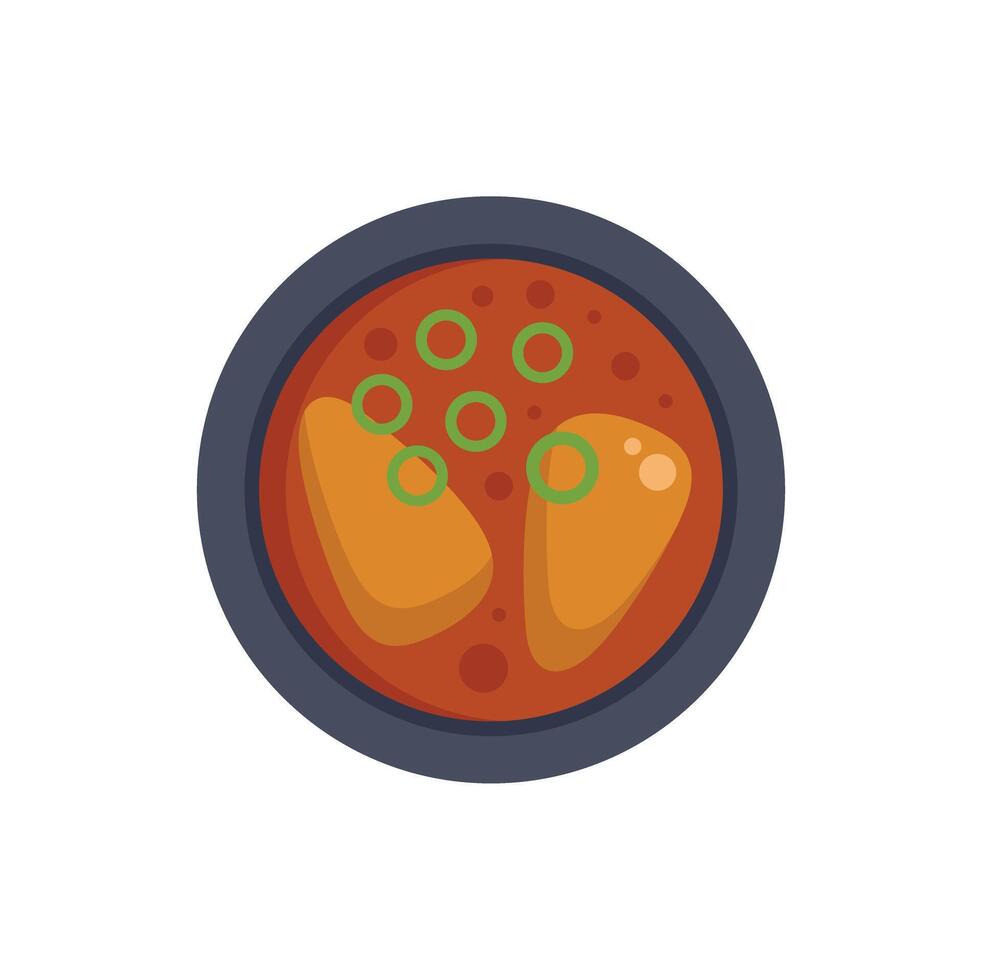Chicken curry dish served in bowl with chopped spring onions vector