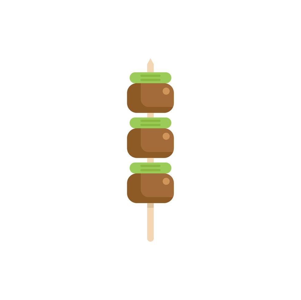 Delicious meat skewer with vegetables being grilled on white background vector