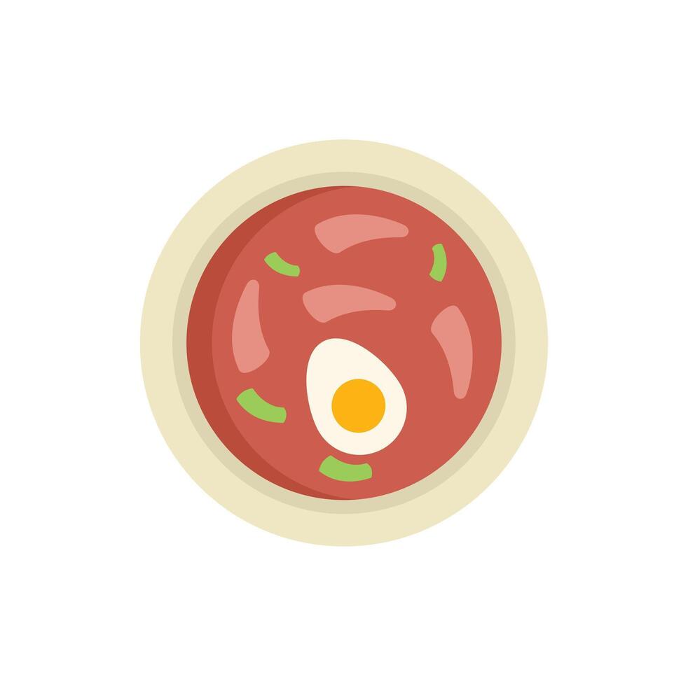 Delicious soup with egg and greens in bowl, top view vector