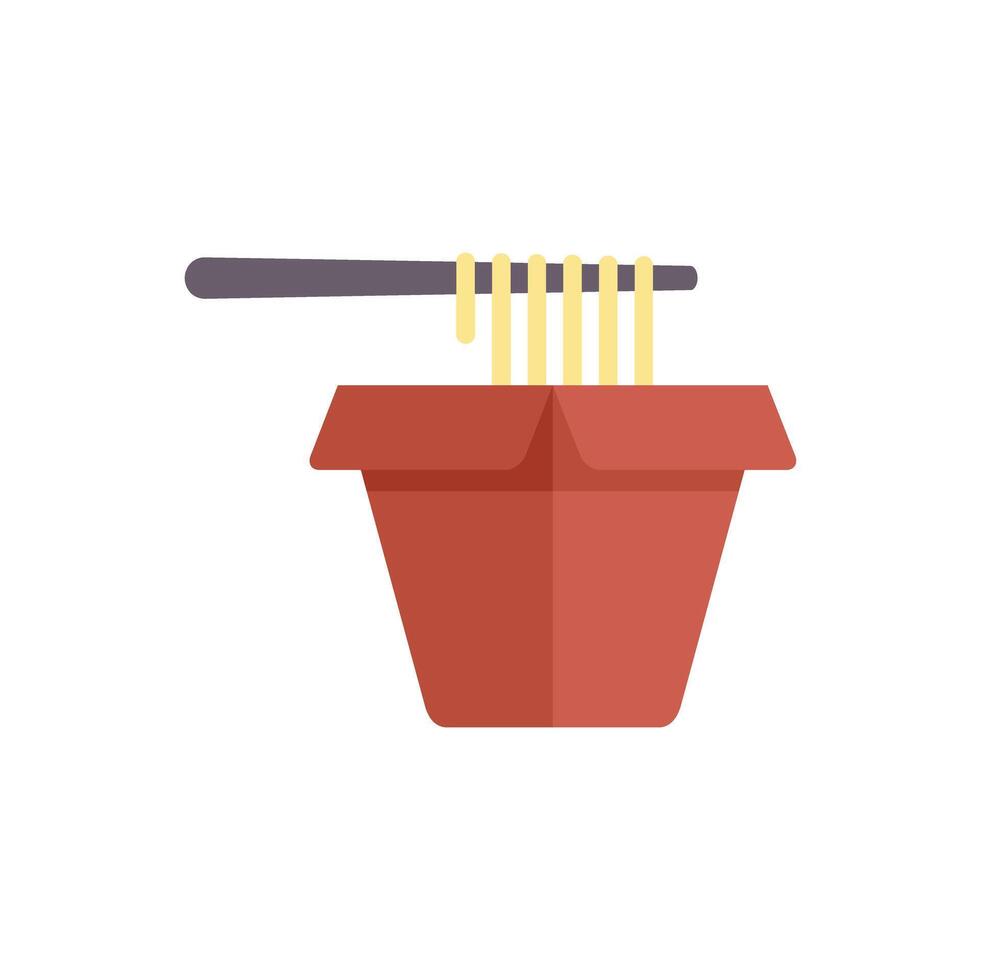 Chopsticks holding noodles over wok paper box container vector