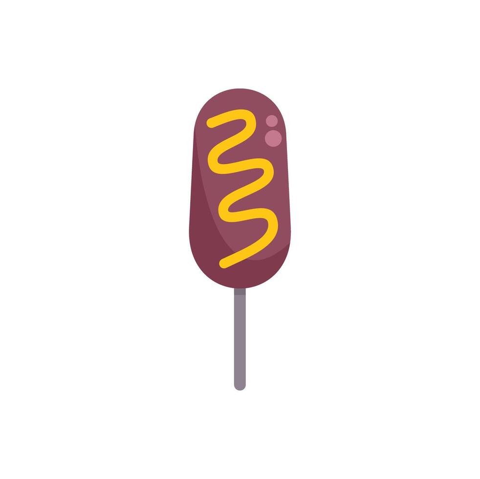 Korean style corn dog with mustard zigzag topping on a stick vector
