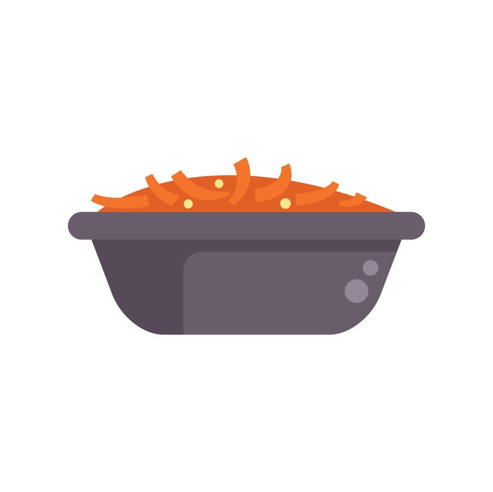 Grey bowl overflowing with grated carrots on white background vector