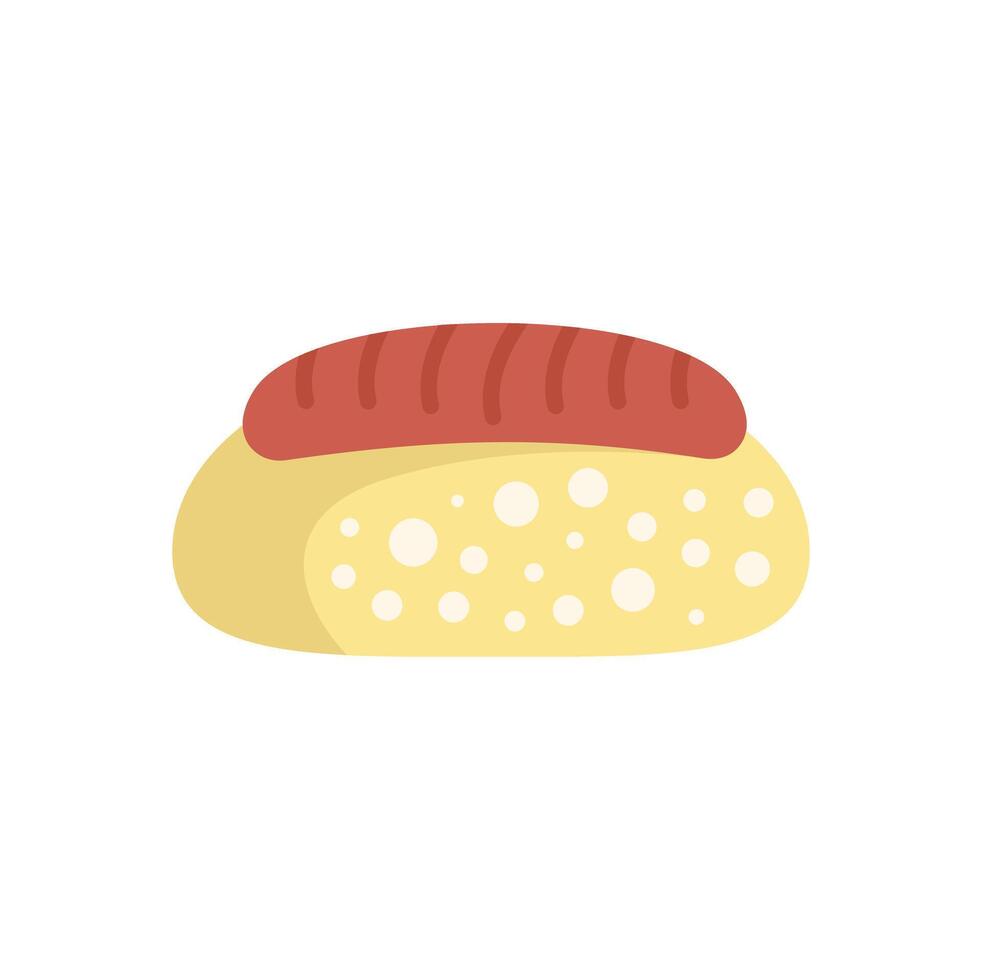 Grilled sausage laying on a hot dog bun with sesame seeds vector