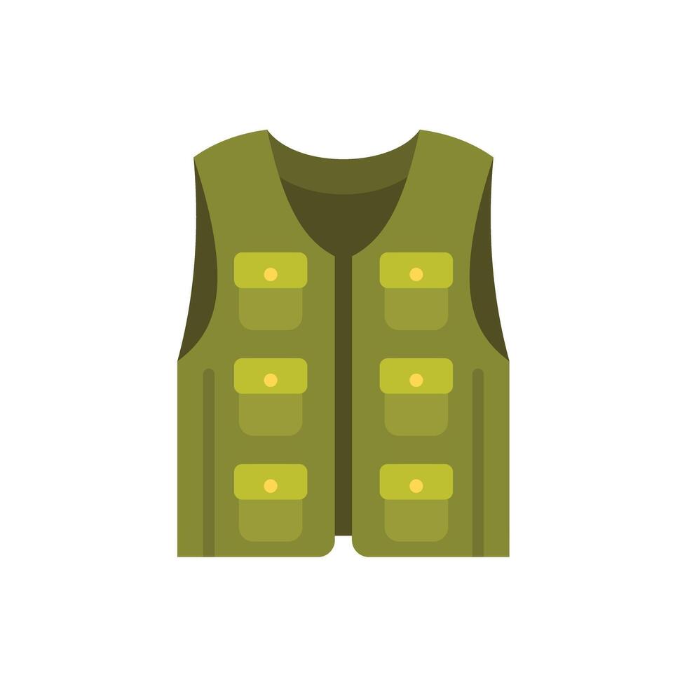 Green hunter vest with many pockets for tools is lying on white background vector