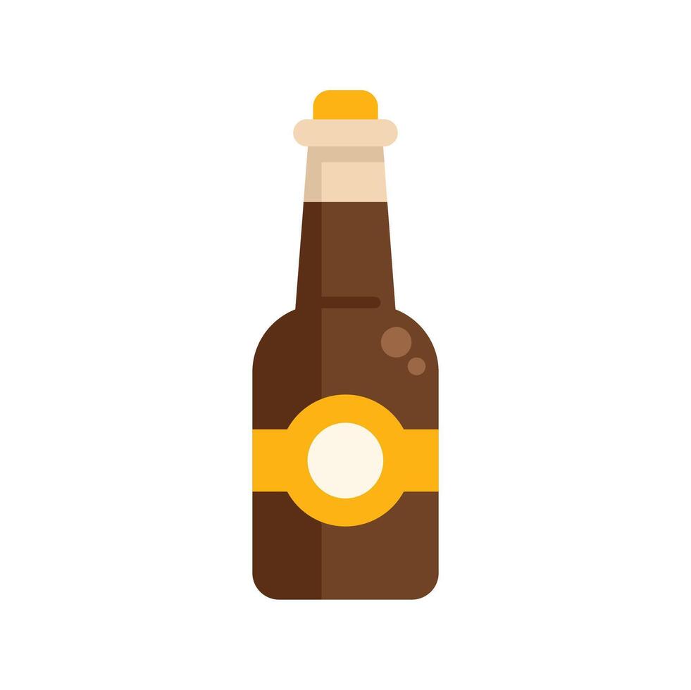 Brown beer bottle with blank round label standing on white background vector