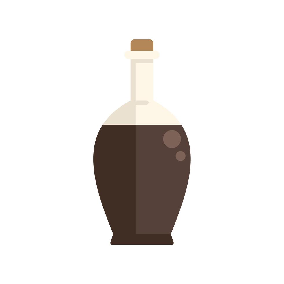 Glass bottle containing dark liquid with cork lid vector