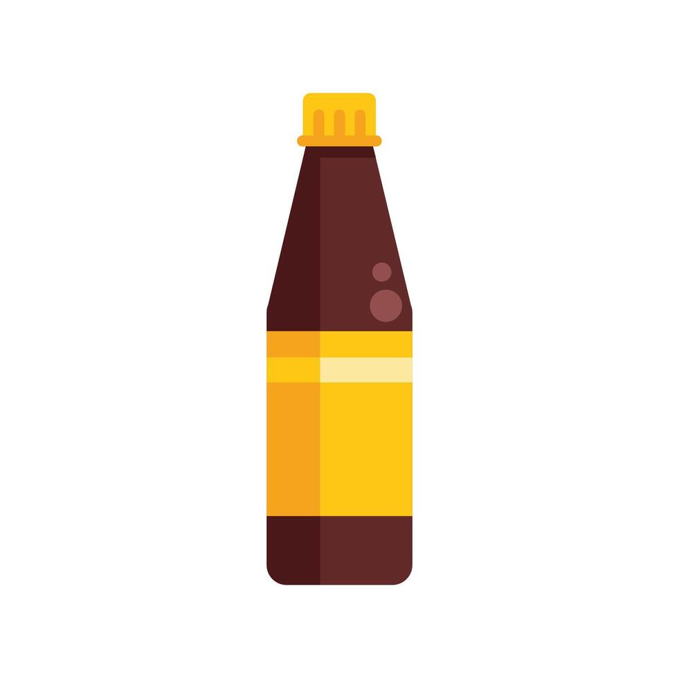Brown glass bottle with yellow label containing sparkling drink vector