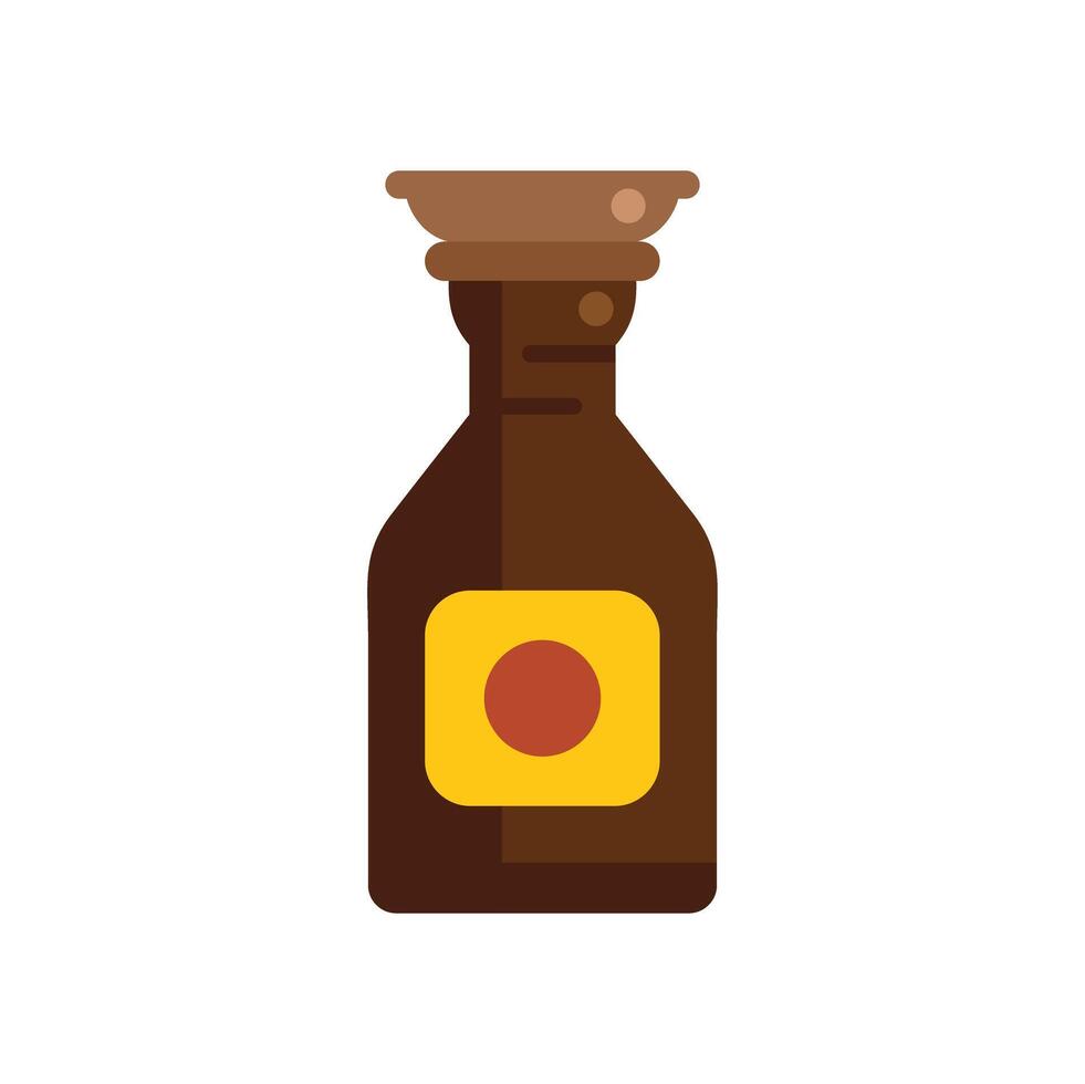Brown glass bottle with cork top containing liquid icon vector