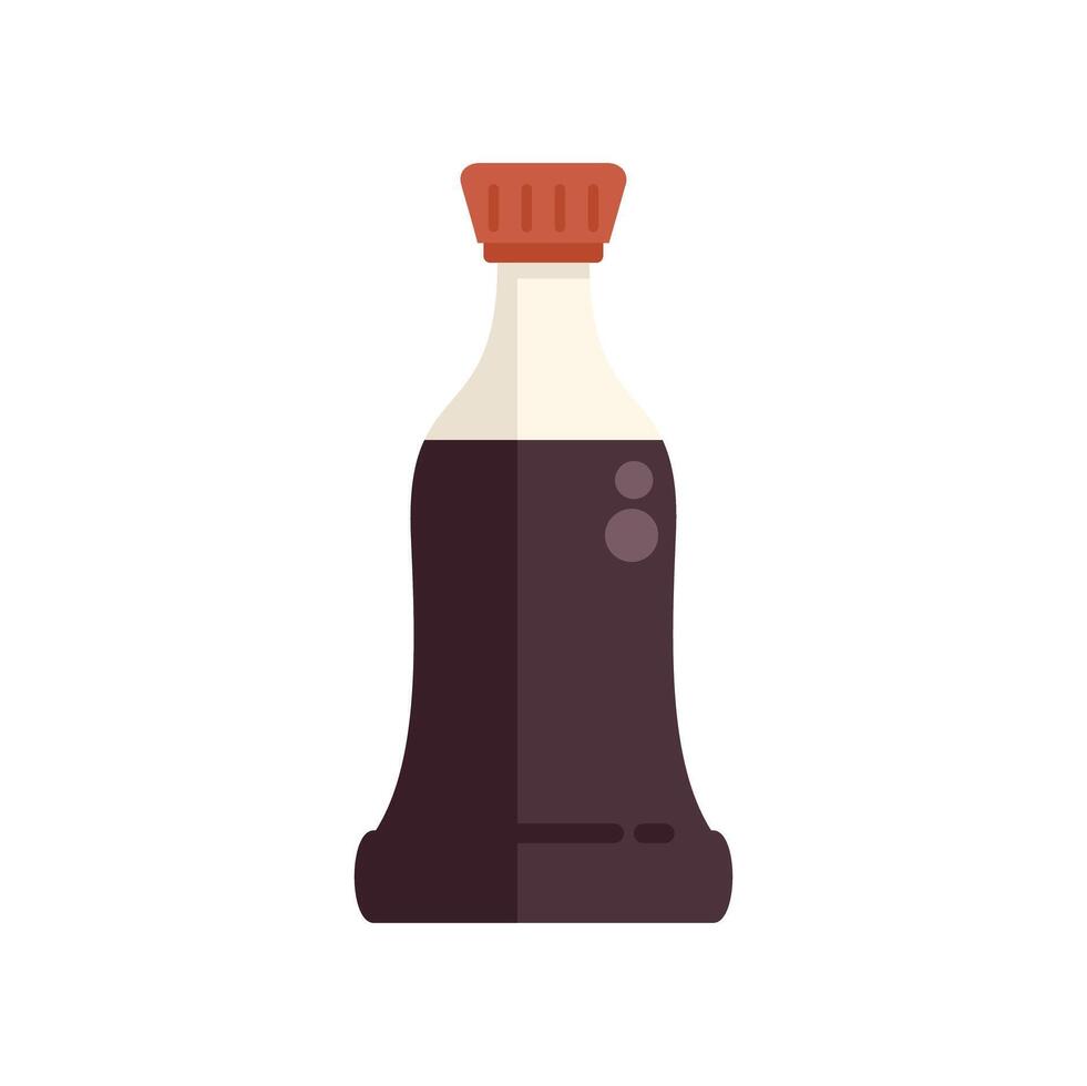 Glass bottle containing dark liquid with bubbles and red cap icon vector