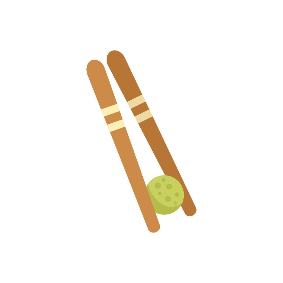 Cricket game equipment showing wooden wickets about to be hit by a green ball vector