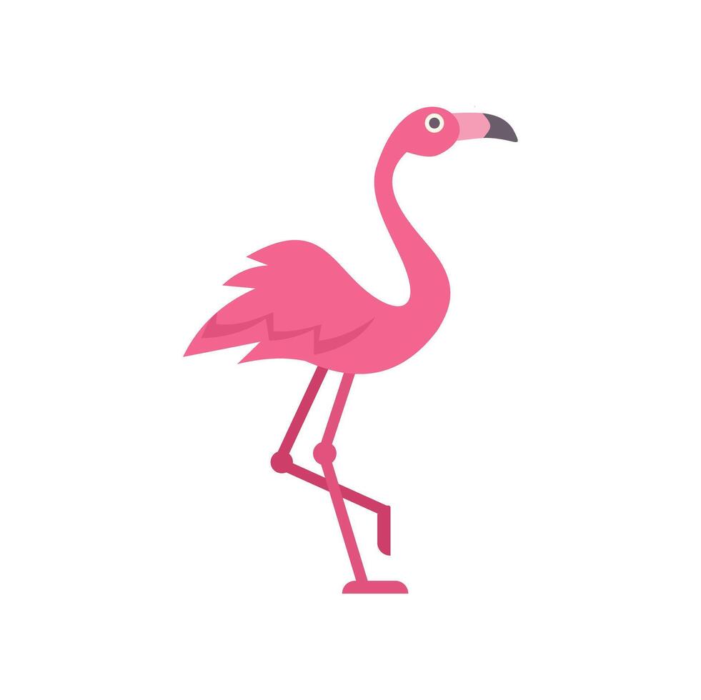 Pink flamingo standing on one leg minimalist illustration vector