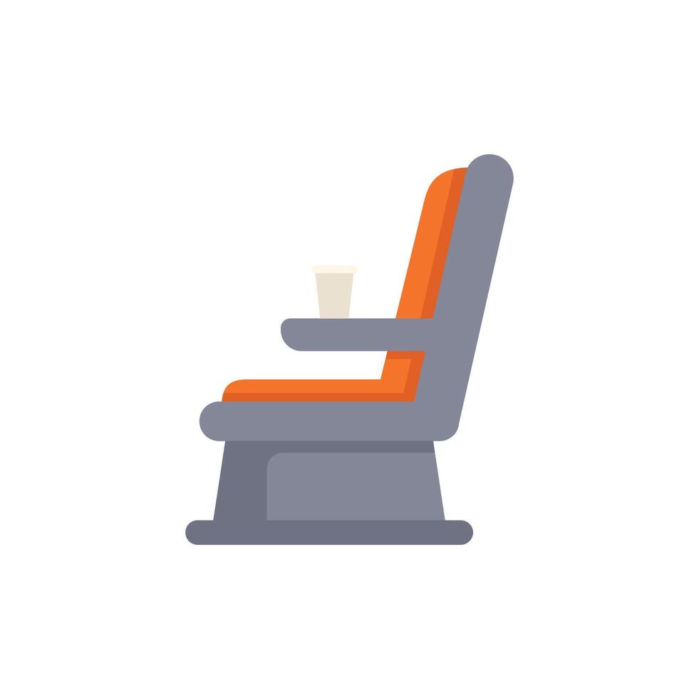 Airplane seat with tray table down and cup in holder waiting for passenger vector