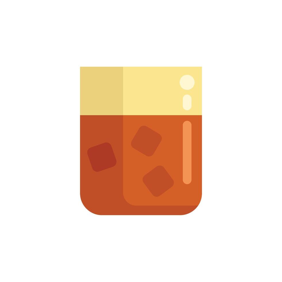 Glass of whiskey with ice cubes being poured in flat design style vector