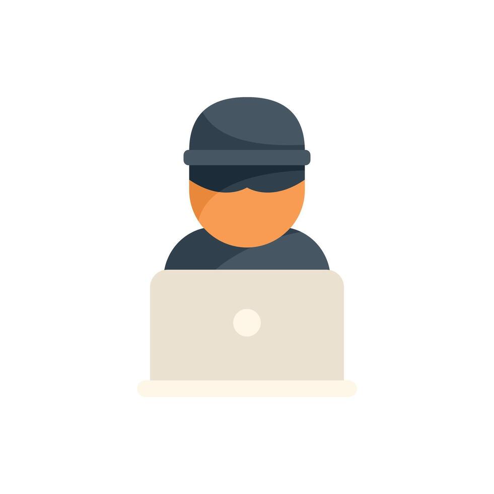 Hacker using laptop committing cyber crime stealing information vector