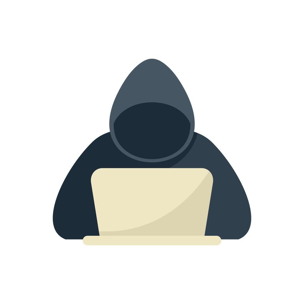 Hacker using laptop wearing hoodie with faceless avatar vector