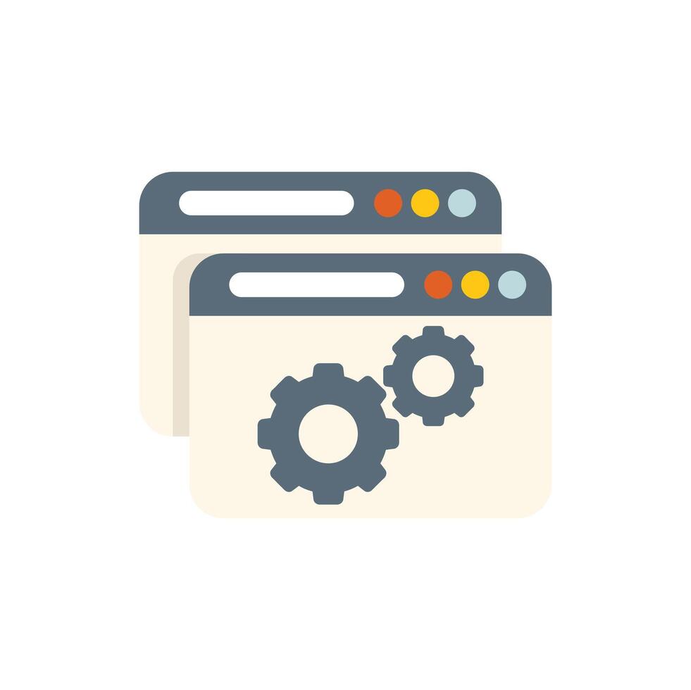Website optimization showing two browser windows with cogwheels inside vector