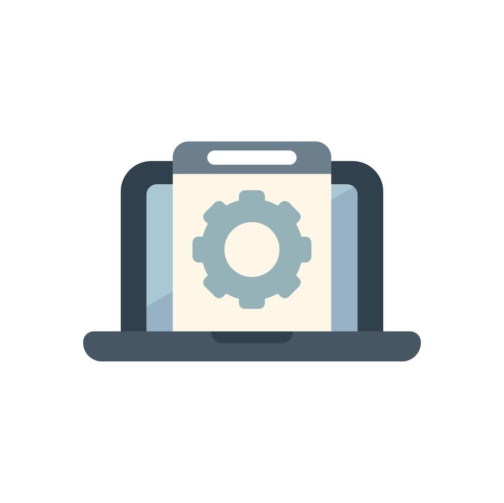 Laptop displaying web development project management software with gear icon vector