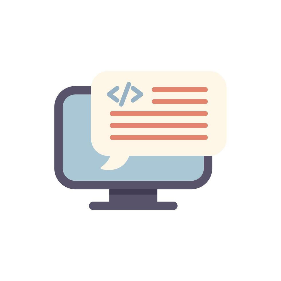 Computer showing code in speech bubble icon vector