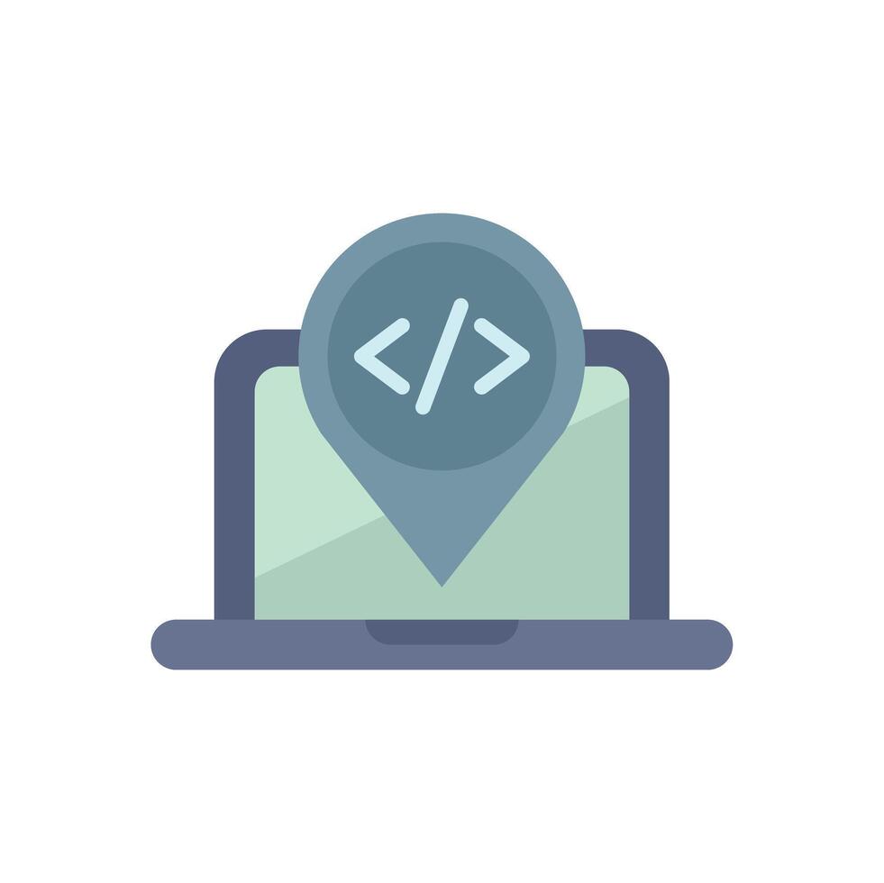 Coding location pin showing programming point on laptop vector