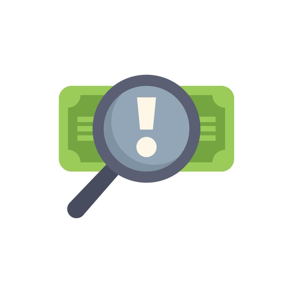 Magnifying glass detecting problem with banknote currency finance vector