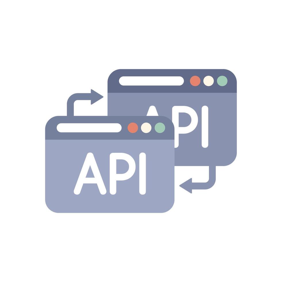 Api data exchange connecting two webpages with arrows vector