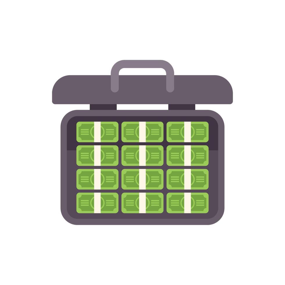 Open suitcase full of bundles of money is ready for illegal deal vector