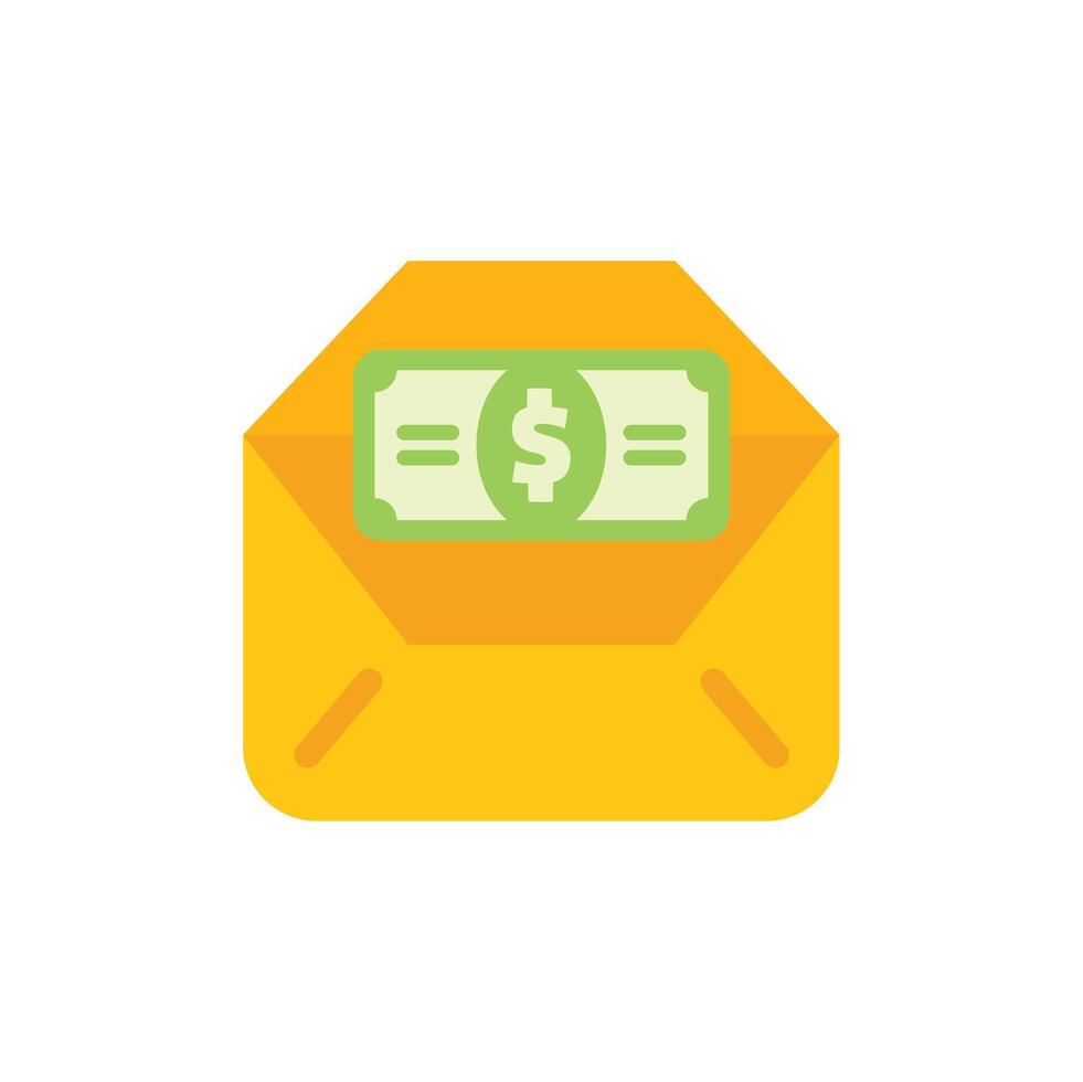 Yellow open envelope containing dollar bill for sending money vector