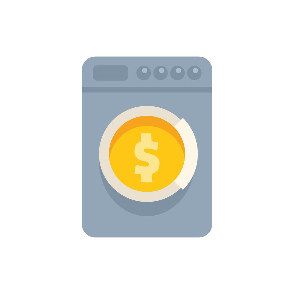 Washing machine converting dollar coin into clean money laundering concept vector