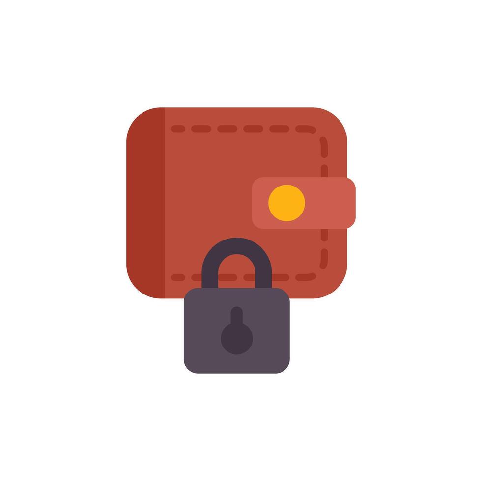 Brown wallet with zipper and lock securing money and credit cards vector